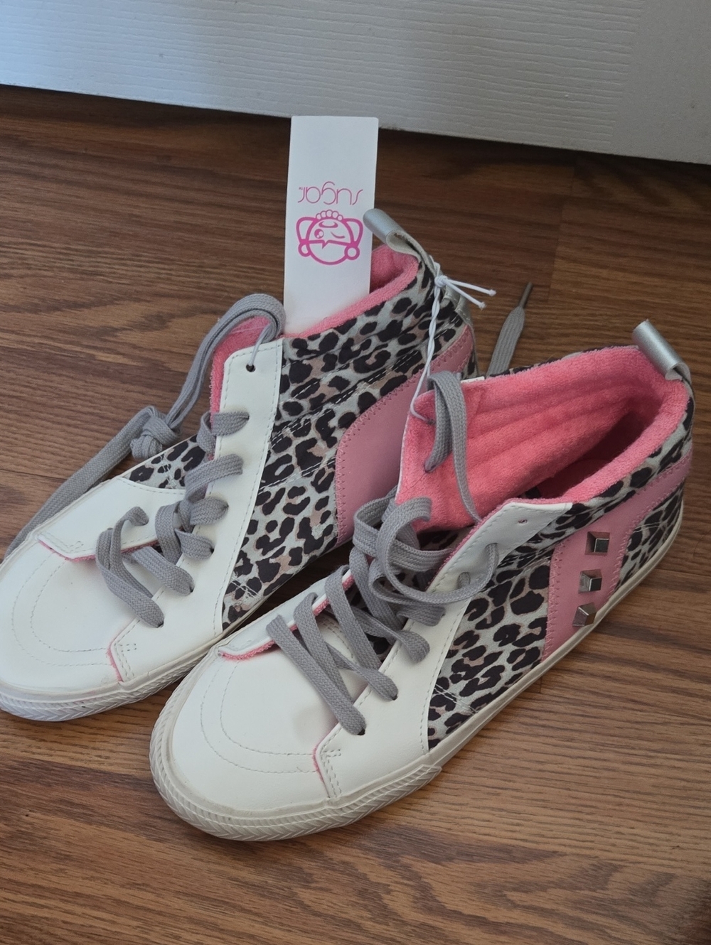 Sugar Pink Leopard-Print High-Top Sneakers for Women